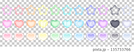 星形和心形圖示插畫集,透明玻璃/霓虹質感,柔和色調,發光,3D效果 星形和心形圖示插畫集,透明玻璃/霓虹質感,柔和色調,發光,3D效果 135733766
