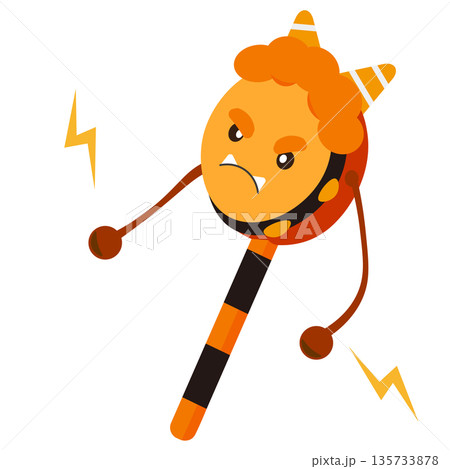 鬼がモチーフの、でんでん太鼓のイラスト 135733878