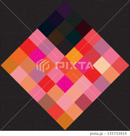 Colorful geometric as a heart shape transparent with riso print effect vector illustration on black background. Valentine's day greeting card template. Colorful geometric as a heart shape transparent with riso print effect vector illustration on black background. Valentine's day greeting card template. 135733914