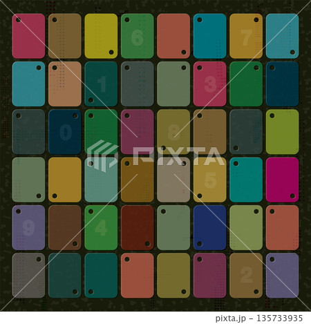 Colorful card have random number overlap transparent with riso print effect vector illustration on dark background. Colorful card have random number overlap transparent with riso print effect vector illustration on dark background. 135733935