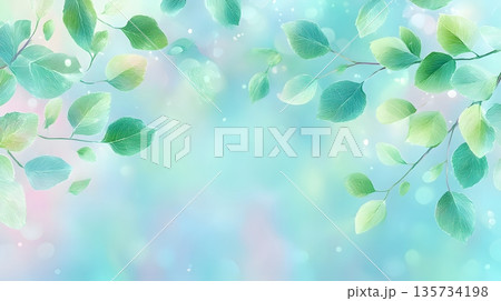 初春の新緑とやわらかな光 さわやかなナチュラル背景イラスト 135734198