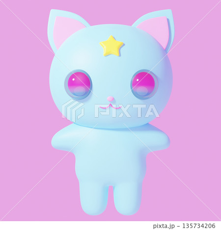 パステルカラーの可愛い猫の3Dキャラクター ぷっくりとした質感のフィギュア風 パステルカラーの可愛い猫の3Dキャラクター ぷっくりとした質感のフィギュア風 135734206