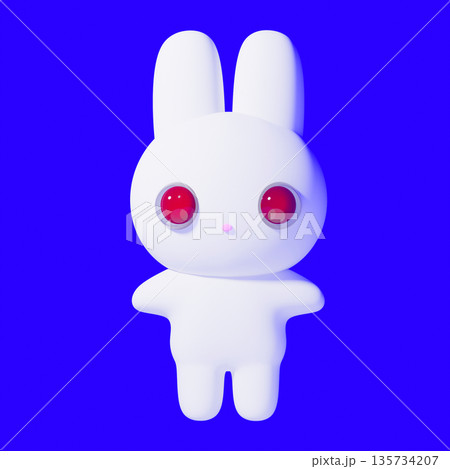 ぷっくりした白いウサギの3Dキャラクター 赤い瞳のフィギュア風 135734207