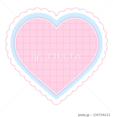 パステルピンクのハート型レースフレーム 方眼模様のメッセージスペース 135734211
