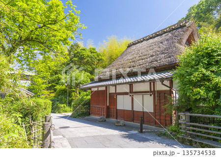 嵯峨鳥居本 青もみじと茅葺き屋根 嵯峨鳥居本 青もみじと茅葺き屋根 135734538