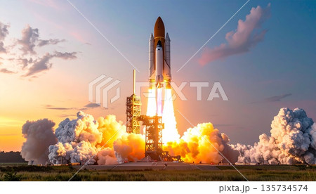 発射台から打ち上げられる実写風ロケットのイメージ 135734574