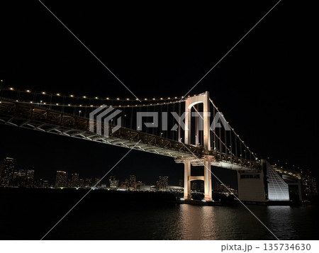 伊豆大島へ向かう船上から見たレインボーブリッジと東京お台場の夜景 伊豆大島へ向かう船上から見たレインボーブリッジと東京お台場の夜景 135734630