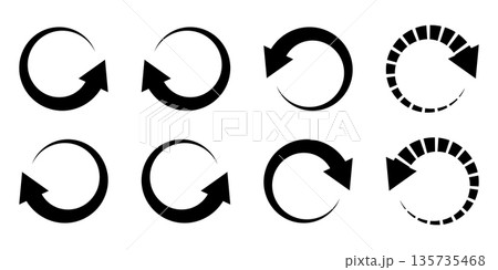 Circular Arrows Icons Representing Refresh, Reload, And Looping Actions For Digital Interfaces Circular Arrows Icons Representing Refresh, Reload, And Looping Actions For Digital Interfaces 135735468