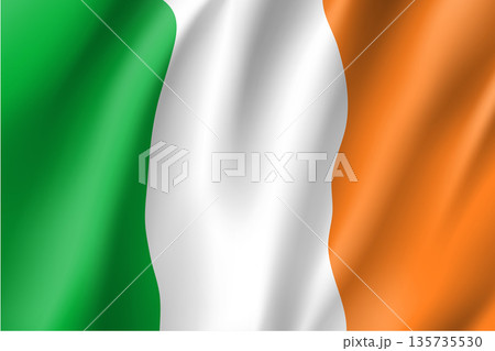 Waving flag of Ireland. Vector illustration of 3D icon with green, white and orange colors. Waving flag of Ireland. Vector illustration of 3D icon with green, white and orange colors. 135735530