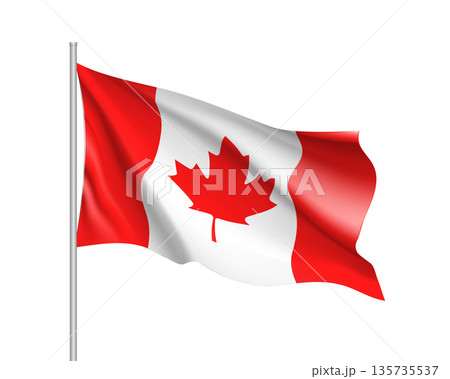 Waving flag of Canada. Illustration of North America country flag on flagpole. 3d vector icon isolated on white background 135735537