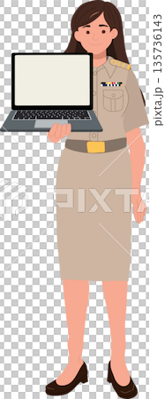 education technology concept woman government officer with laptop display presentation flat design character education technology concept woman government officer with laptop display presentation flat design character 135736143