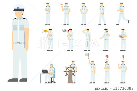 フラットイラスト：船員セット(白い制服) 135736398