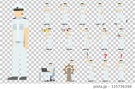 フラットイラスト：船員セット(白い制服) 135736398