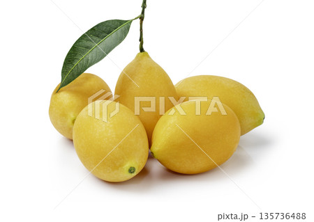 Fresh sweet marian plum with leaf isolated on white background. 135736488