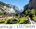 Amazing village with famous church and Staubbach waterfall in su 135736499