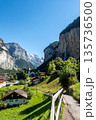 Amazing village with famous church and Staubbach waterfall in su 135736500