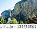 Amazing village with famous church and Staubbach waterfall in su 135736501