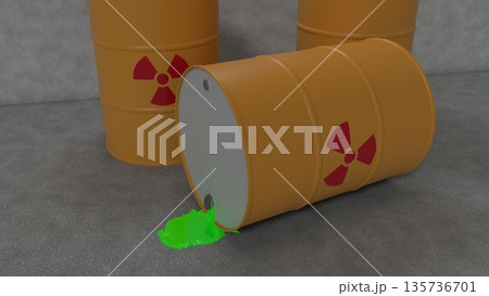 危険物質が静かに流れ出すドラム缶 135736701