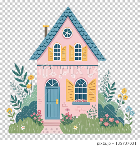 friendly home illustration flat vector artwork soft pastel color 135737031