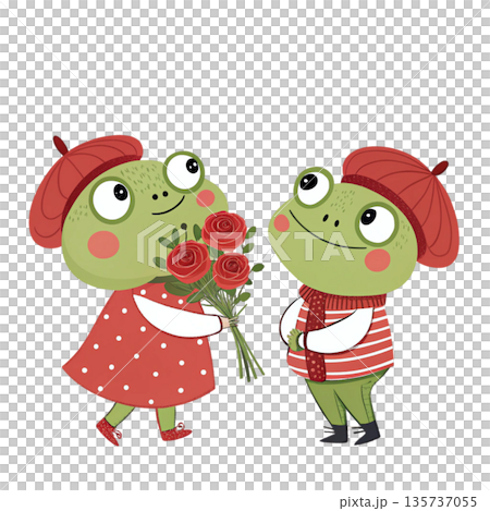 Kawaii style frog couple vector illustration cute romantic frogs in love 135737055