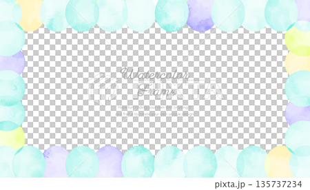 水玉のカラフル水彩フレーム ワイド水色 135737234
