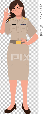 approval success concept female public servant winking showing ok hand sign standing character approval success concept female public servant winking showing ok hand sign standing character 135737312
