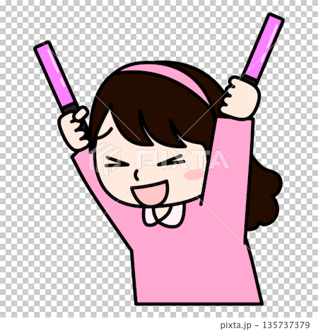 ペンライトを振って全力で応援するファンの女の子 135737379