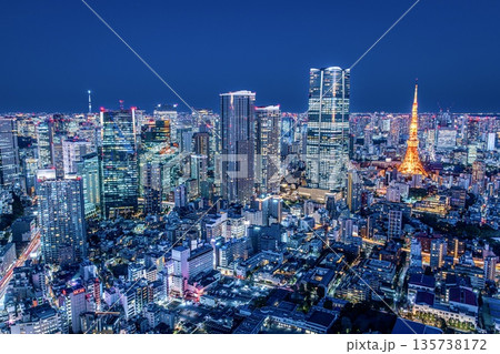 【夜景100選】東京都、六本木ヒルズ東京シティビューからの夜景(麻布台ヒルズ・虎ノ門ヒルズ方面) 【夜景100選】東京都、六本木ヒルズ東京シティビューからの夜景(麻布台ヒルズ・虎ノ門ヒルズ方面) 135738172