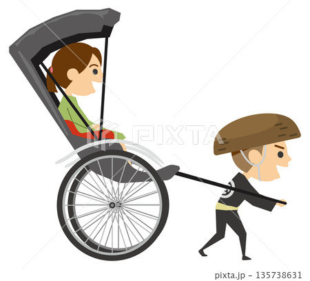 人力車に人を乗せて走っているイメージイラスト 135738631