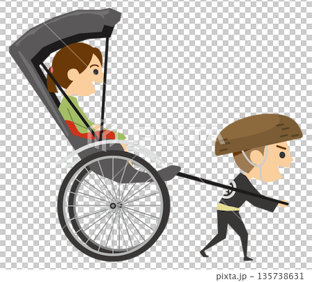 人力車に人を乗せて走っているイメージイラスト 135738631