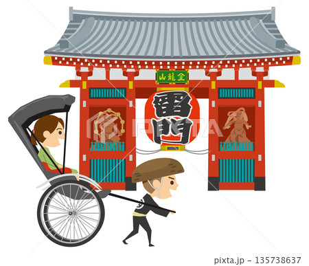 雷門と人力車のイメージイラスト 雷門と人力車のイメージイラスト 135738637
