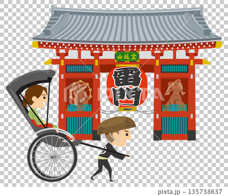 雷門と人力車のイメージイラスト 雷門と人力車のイメージイラスト 135738637