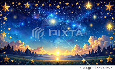 星で縁取られた幻想的な夜空背景3 星で縁取られた幻想的な夜空背景3 135738697