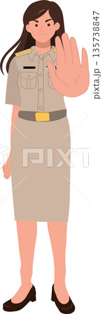 no not allowed concept female civil servant showing palm hand stop access denied flat design 135738847