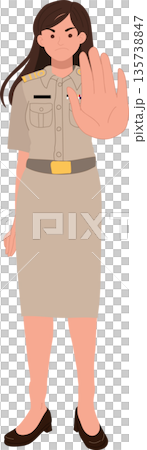 no not allowed concept female civil servant showing palm hand stop access denied flat design 135738847