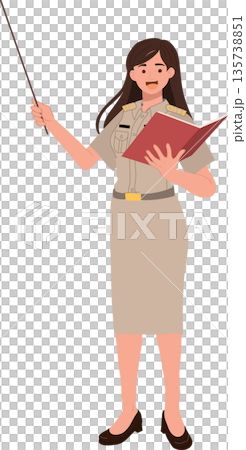 government officer civil servant educator presenting lesson with book and pointing stick 135738851