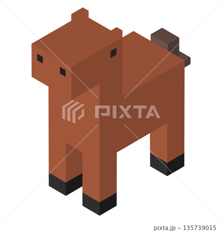アイソメトリックで描かれたブロック風の馬のイラスト 135739015