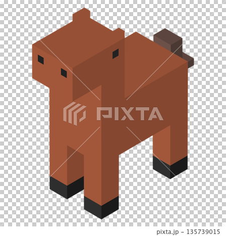 アイソメトリックで描かれたブロック風の馬のイラスト 135739015