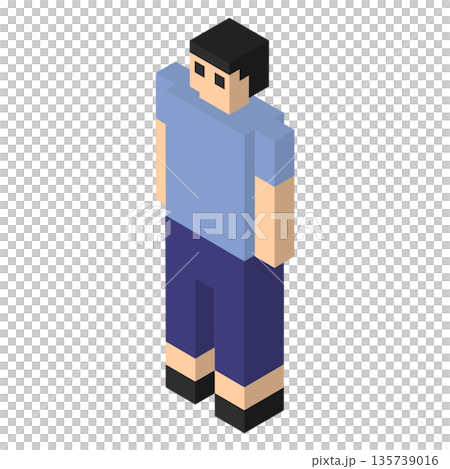 アイソメトリックで描かれたブロック風の青い服を着た大人のイラスト アイソメトリックで描かれたブロック風の青い服を着た大人のイラスト 135739016