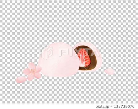 Pink strawberry daifuku with cherry blossoms, fresh cross-section Japanese sweets set, spring colors, watercolor material Pink strawberry daifuku with cherry blossoms, fresh cross-section Japanese sweets set, spring colors, watercolor material 135739076