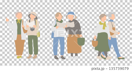Illustration of active seniors enjoying sightseeing with other women 135739079