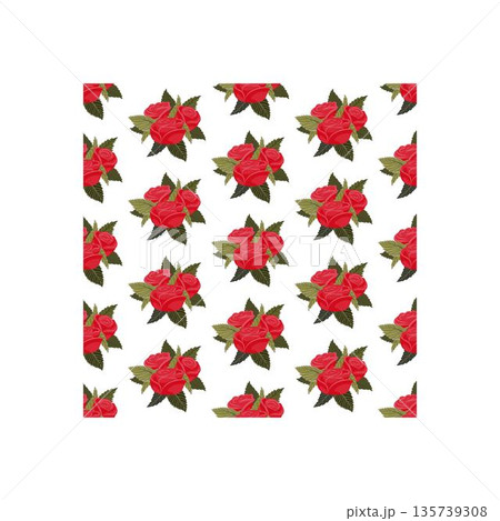 A composition of bright red roses. Seamless pattern. A composition of bright red roses. Seamless pattern. 135739308