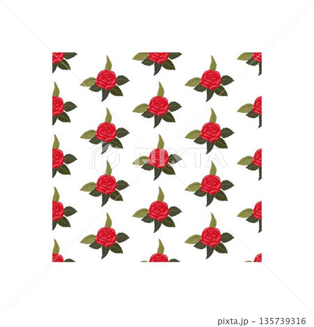 A composition of bright red roses. Seamless pattern.  135739316