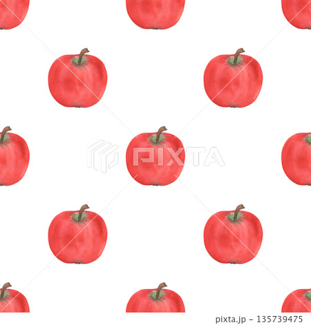 Illustration of an apple, slice, and half, hand-drawn watercolor fruit seamless pattern. Ripe realistic seasonal fruit. Illustration of an apple, slice, and half, hand-drawn watercolor fruit seamless pattern. Ripe realistic seasonal fruit. 135739475