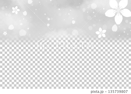 Background with gray cherry blossoms and petals at the top Background with gray cherry blossoms and petals at the top 135739807