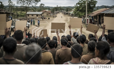 Rural community protesters gather on village road then demand justice 135739823