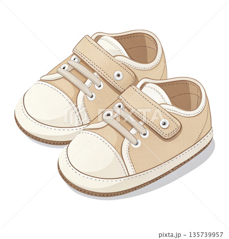 Baby shoes vector illustration dusty red pastel tone adorable infant sneakers White Background 135739957