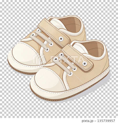 Baby shoes vector illustration dusty red pastel tone adorable infant sneakers White Background 135739957