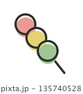 串に刺さった三色団子のシンプルなイラスト 135740528
