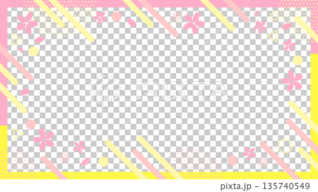 Spring cherry blossom geometric pattern frame 16:9 size vector Spring cherry blossom geometric pattern frame 16:9 size vector 135740549